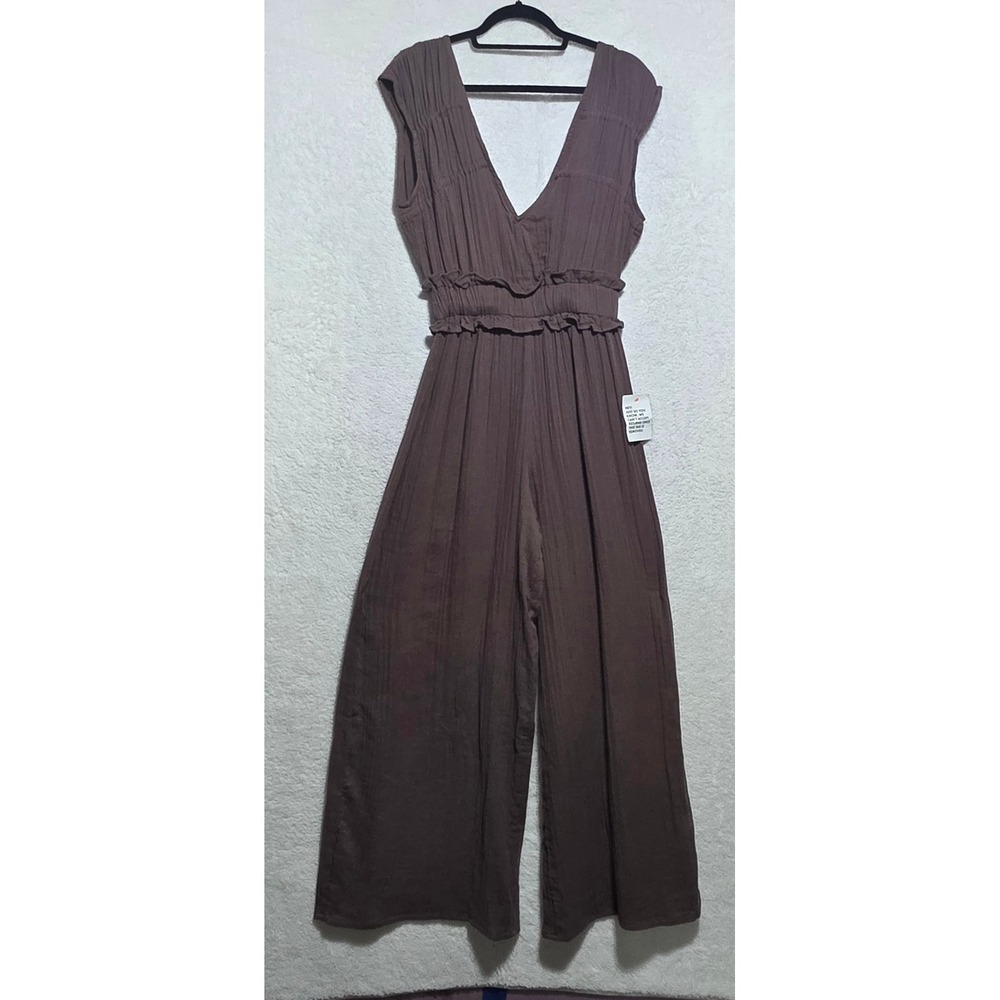 ASOS DESIGN Chocolate Brown Crinkle Gauze Wide Leg Tie Back Jumpsuit Size 4